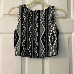 Silence Noise High Neck Cut Out Back‎ Print Crop Top Zipper Back Size S